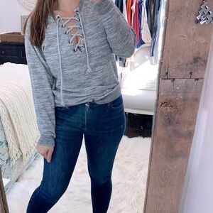 PINK grey sweatshirt size xsmall lace up